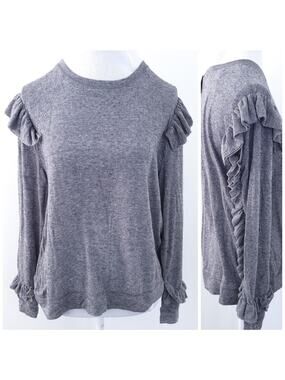 NEW Hello Nite Pullover Ruffle Top Gray Small Long Sleeve Comfy Career Casual